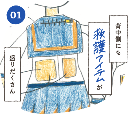 背中側にも救護アイテムが盛りだくさん